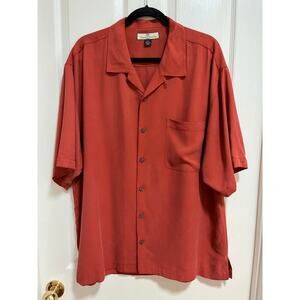 Tommy Bahama 100% Silk Camp Short Sleeve Shirt Burnt Orange Men’s XL Resortwear